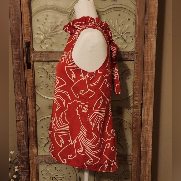 Tyler Boe Lobster Print Halter Linen Blend Top, Ruffle And Tie Detail - Picture 3 of 9